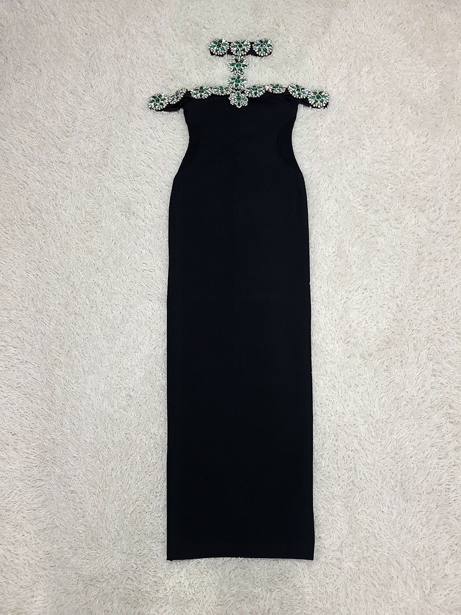 Bandage dress rhinestone flower long dress red carpet dress