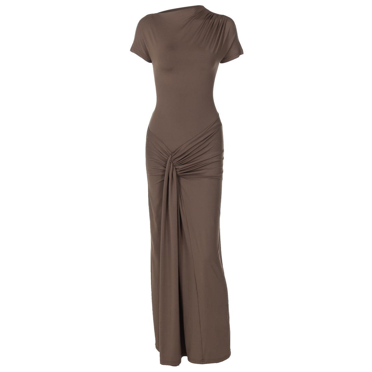 Autumn product temperament slim fit pleated lace up short sleeved dress