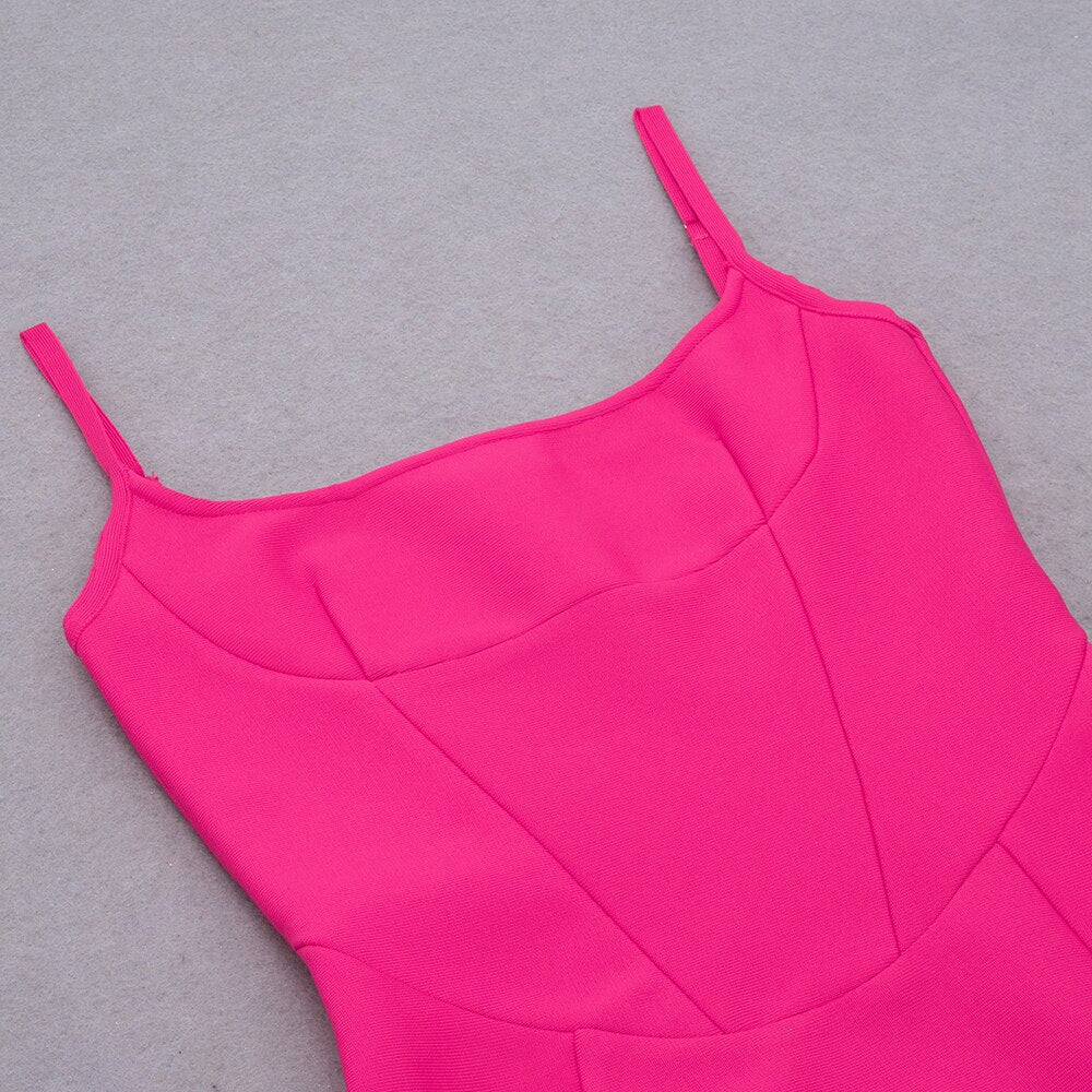 Chic Dresses Women Sexy Square Collar Hot Pink Slip Mini Dress Celebrity Party Club Bandage Dress