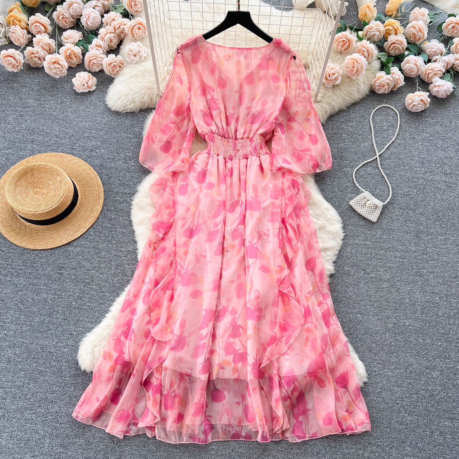 Women's summer floral chiffon dress