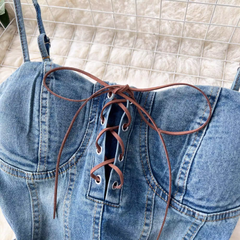 Retro Temperament Bandage Design Denim Dress