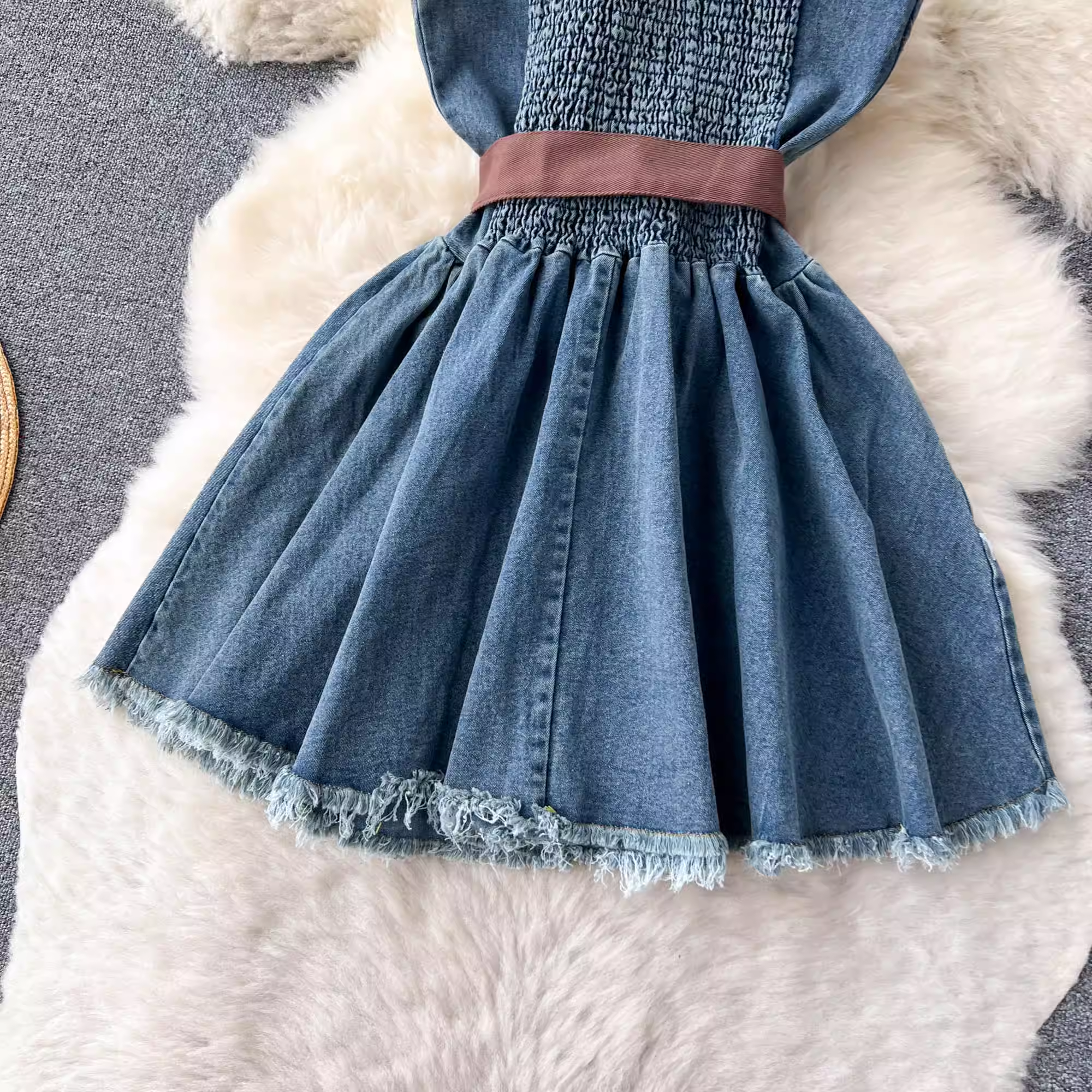 Retro Temperament Bandage Design Denim Dress