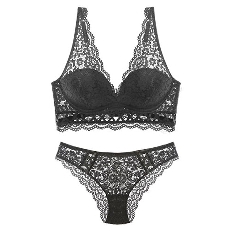 Push-Up-Dessous-Set mit Bandage-Spitze und Stickerei