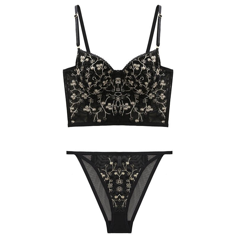 Besticktes, verstellbares Dessous-Set mit Raffung