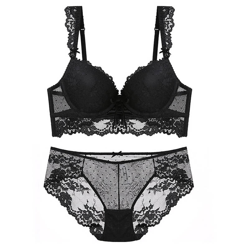 Embroidery Lace Gather Lingerie Set
