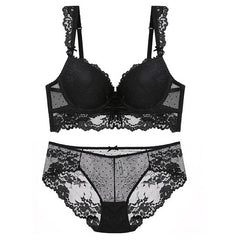 Embroidery Lace Gather Lingerie Set