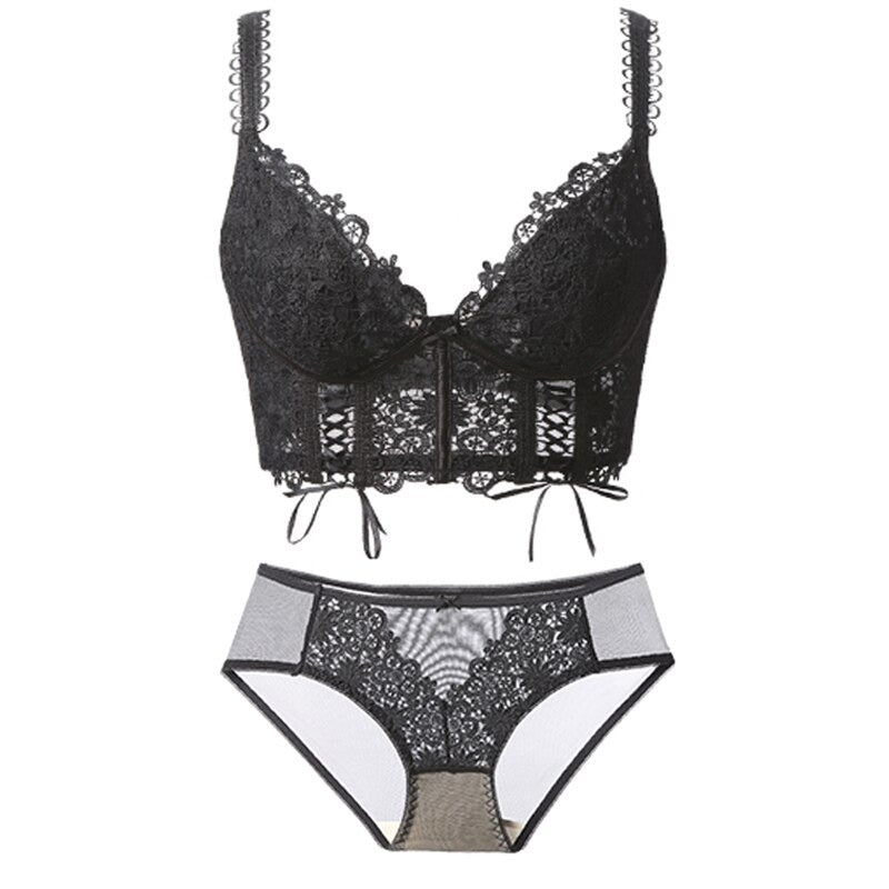 French Lace Embroidery Push Up Brassiere Set