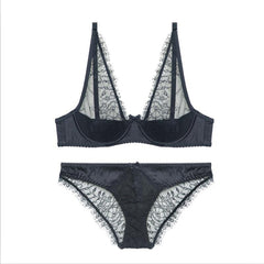 Ultrathin Lace Embroidery Transparent Push Up Bra Set