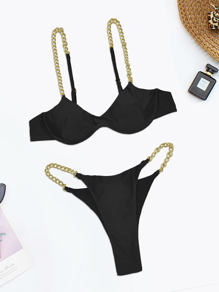 Conjunto de bikini de dos piezas con cadena Splash