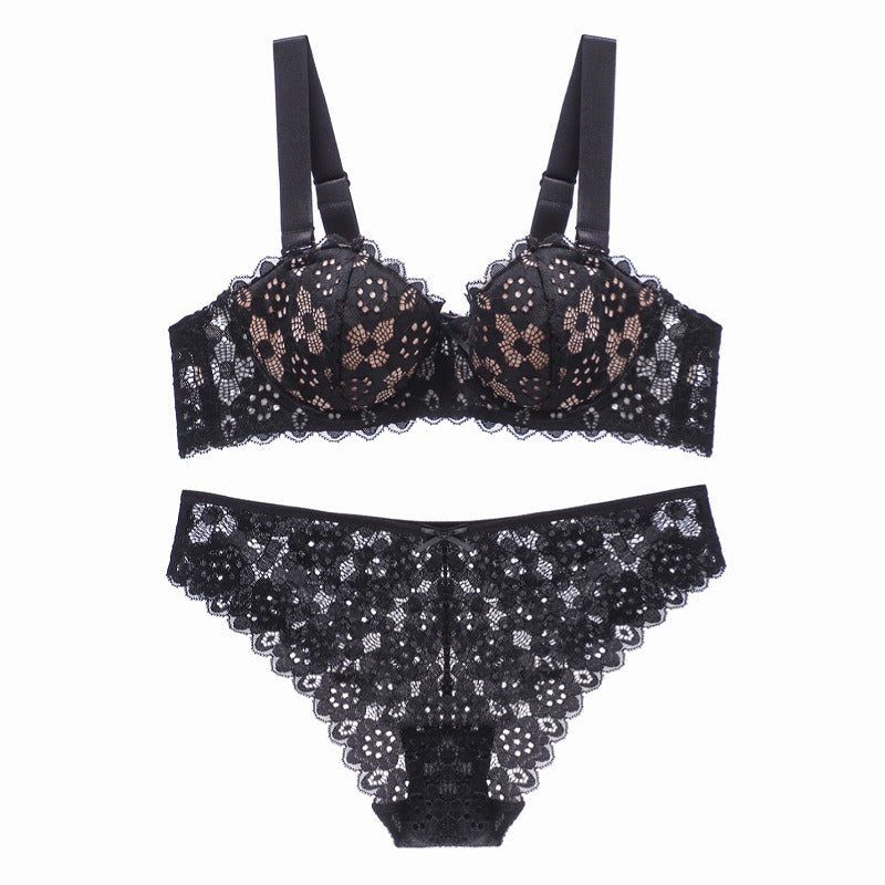 Floral Embroidery Push Up Bra And Panty Set