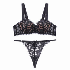 Floral Embroidery Push Up Bra And Panty Set