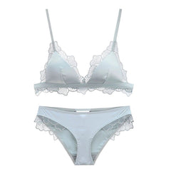 Set aus bügellosem Satin-Spitzen-Bralette und Unterwäsche