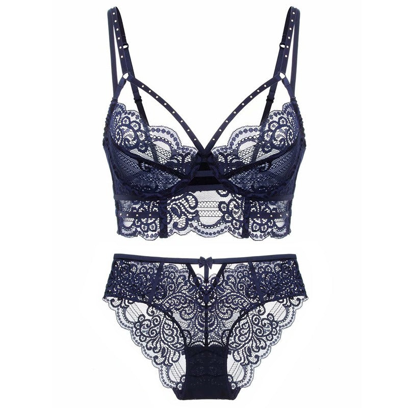 Bandage Lace Embroidery Push Up Bra And Panty Set