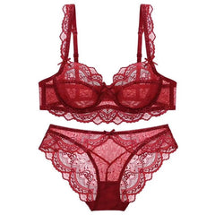 Embroidery Ultrathin Underwire Solid Lingerie Set