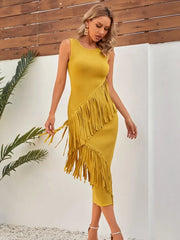 yellow tassel dress hip wrap dress bandage dress