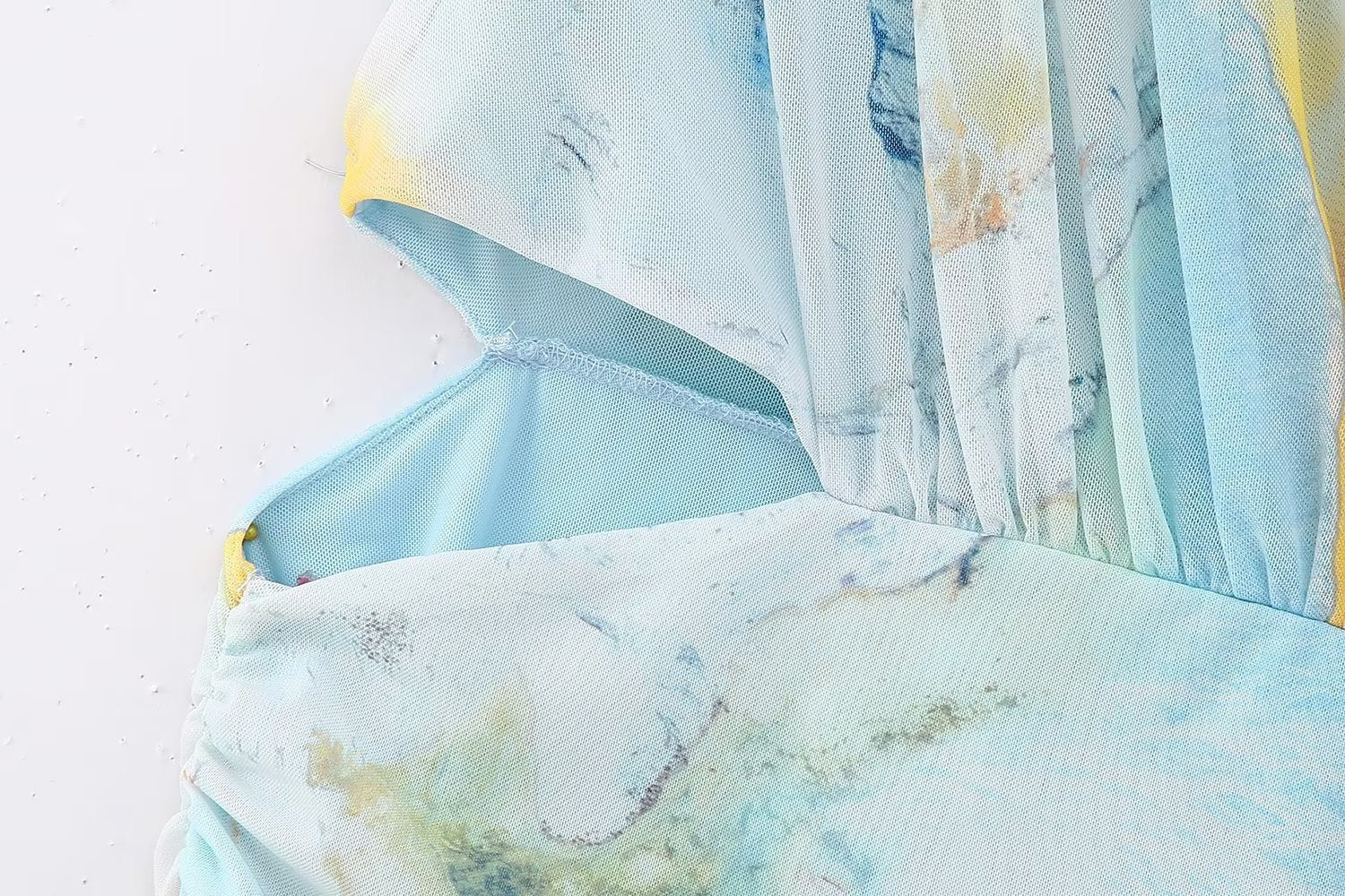 Print Tulle Dress Female Beach Resort Style Asymmetrical Collar Waist Hollow Out Design Perspective Dress