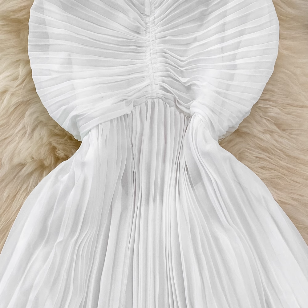 V-neck A-line pleated dress Women's summer dress