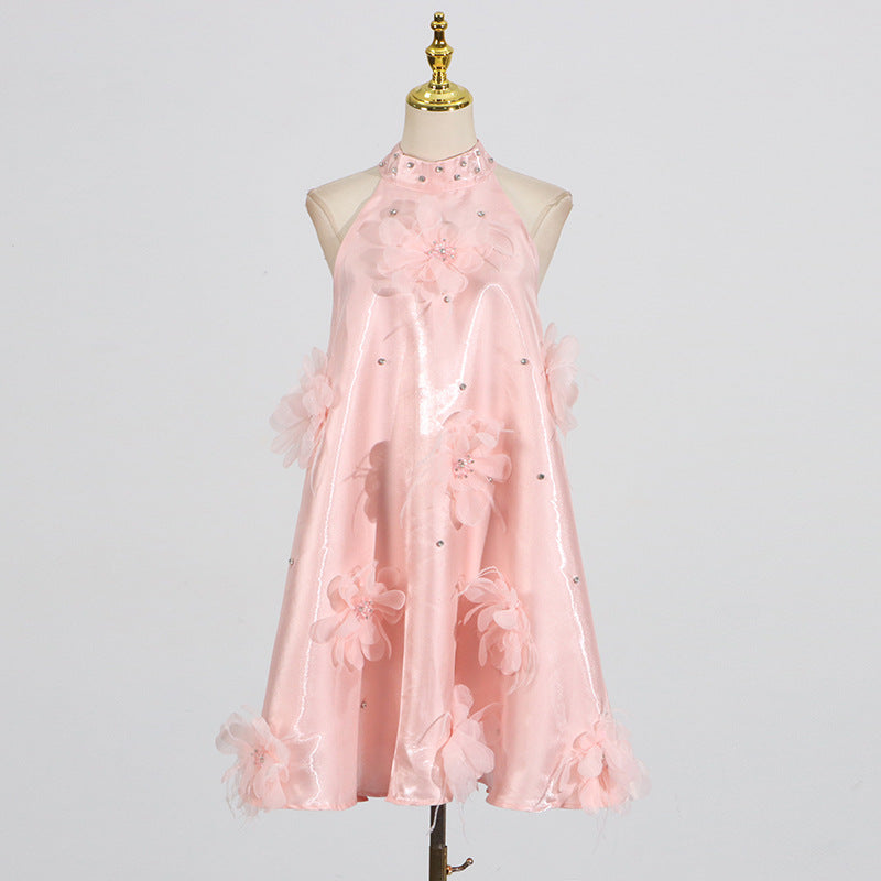 European and American socialite style dress with floral sophistication A-line short skirt