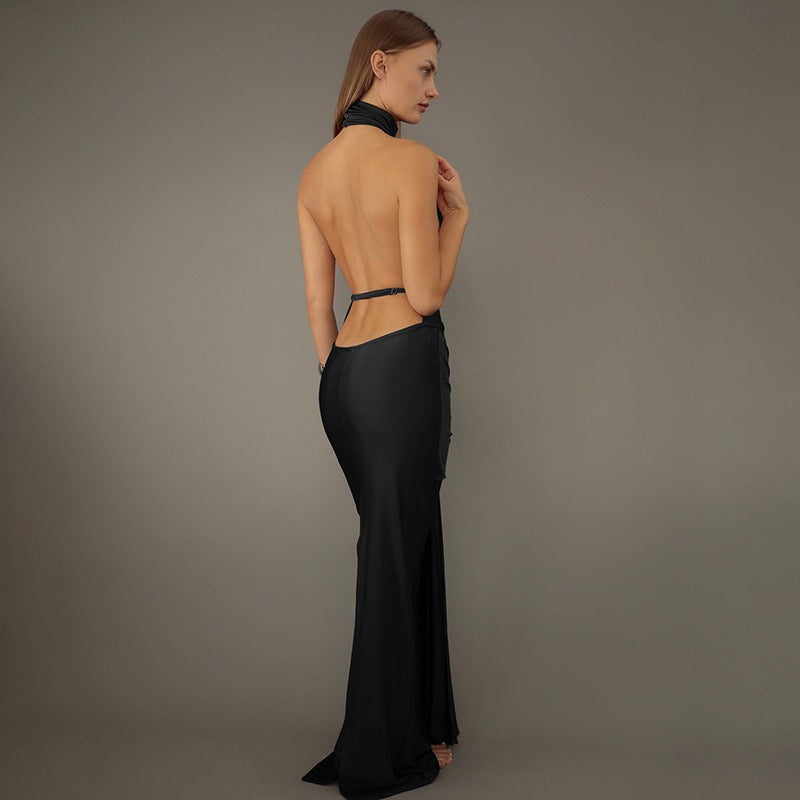 Round neck strappy dress, sexy hot girl backless tight long dress