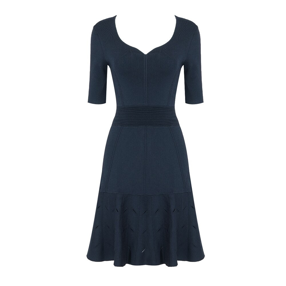 Elegant Dress High Waist A-Line Bandage Dress Solid Classic Sweet Dress