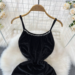 Black velvet suspender dress