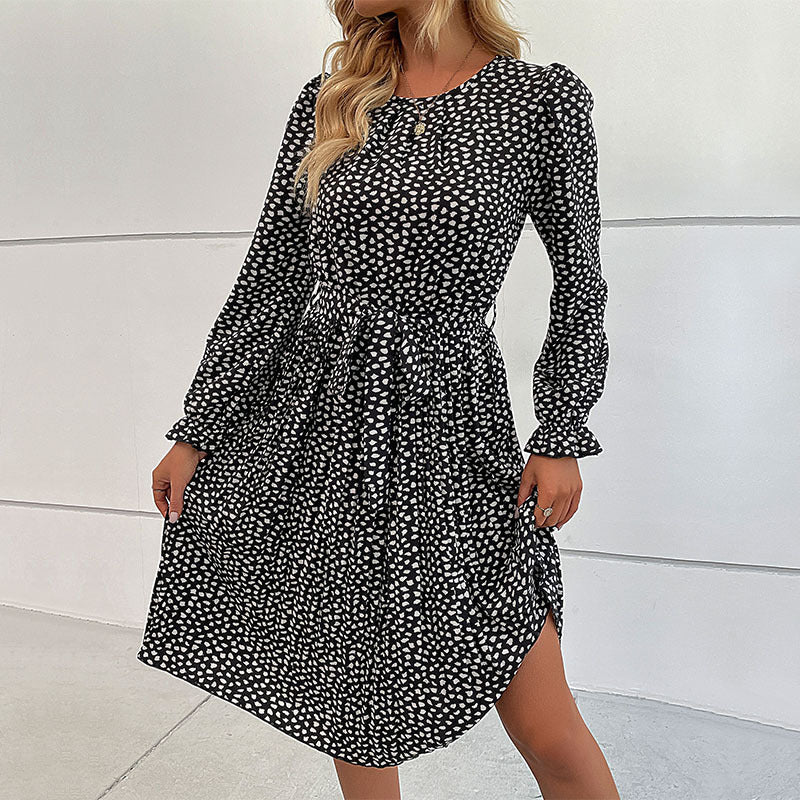Autumn laces printed European and American base dress