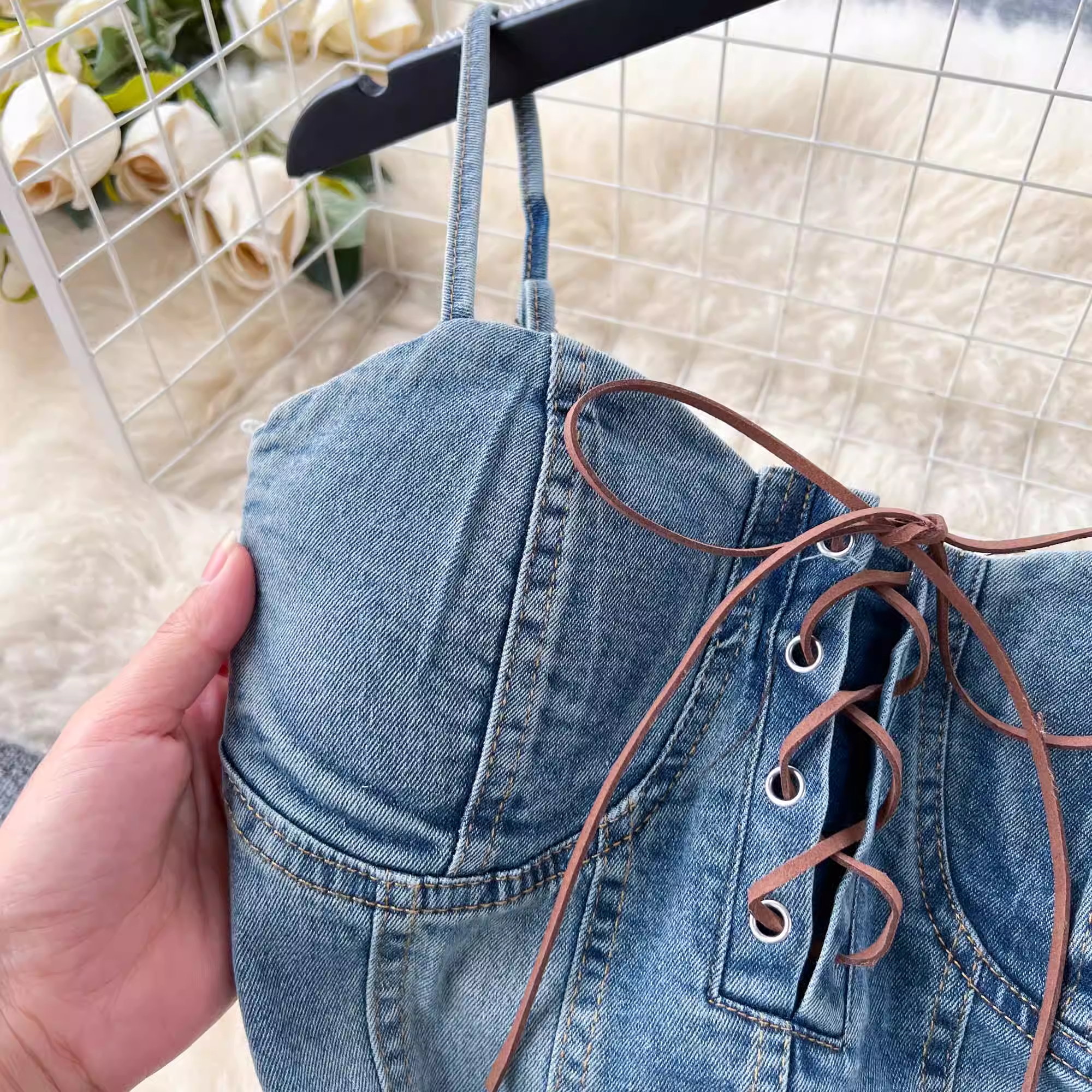 Retro Temperament Bandage Design Denim Dress