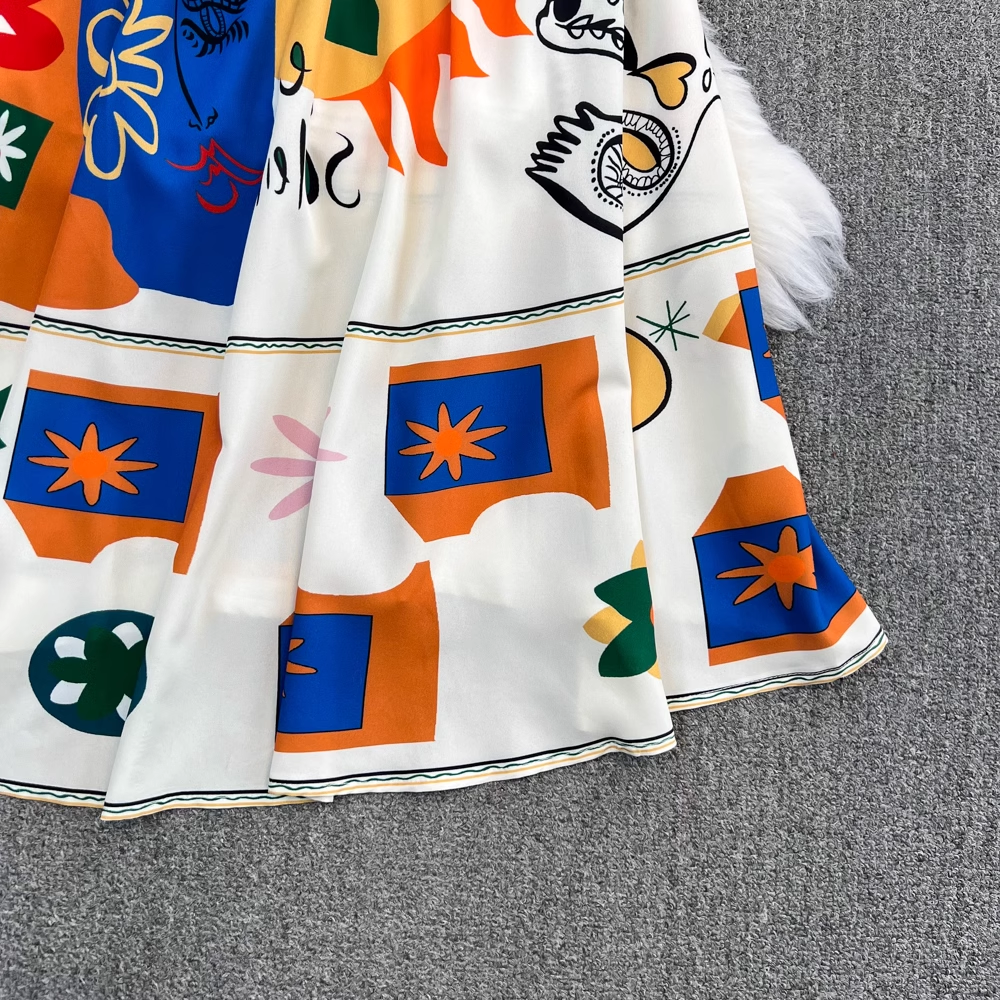 Oil painting graffiti printing summer high-quality loose sleeveless a-line dress