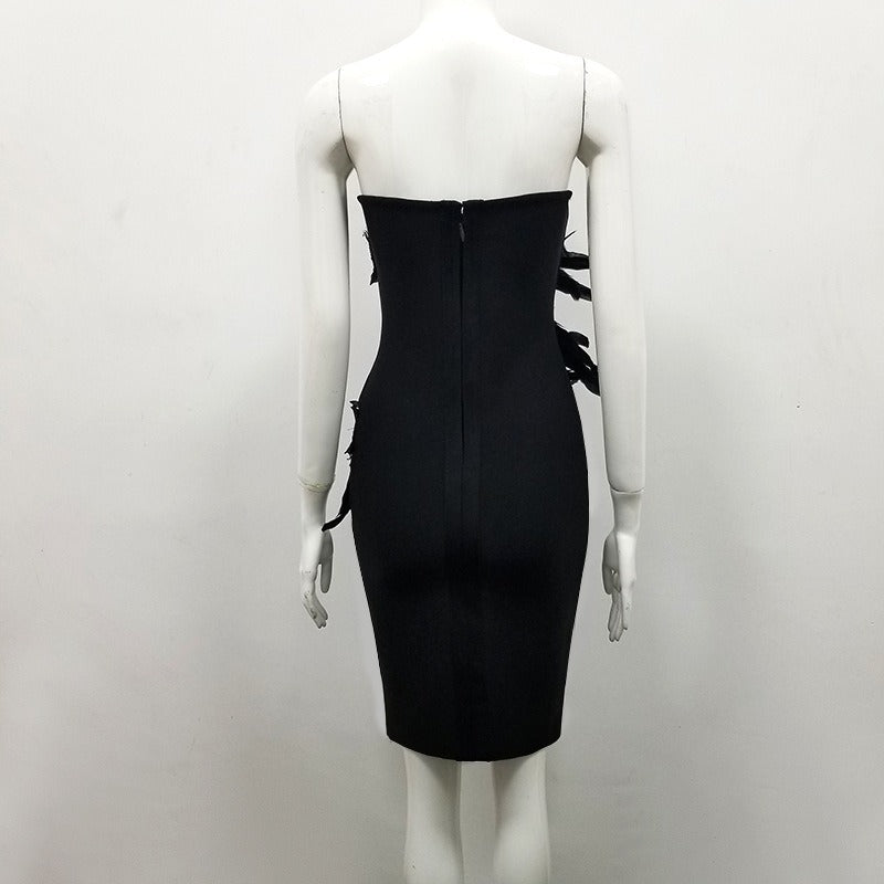 European and American tube top feather design backless dress bandage skirt