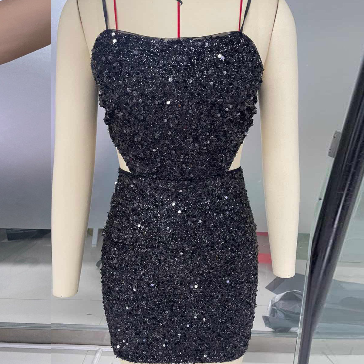 Sexy Dress Solid Color Sling Hot Girl Sequin Skirt Short