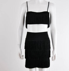 Tassel Strapless Sexy Two Pieces Set Bandage Dress