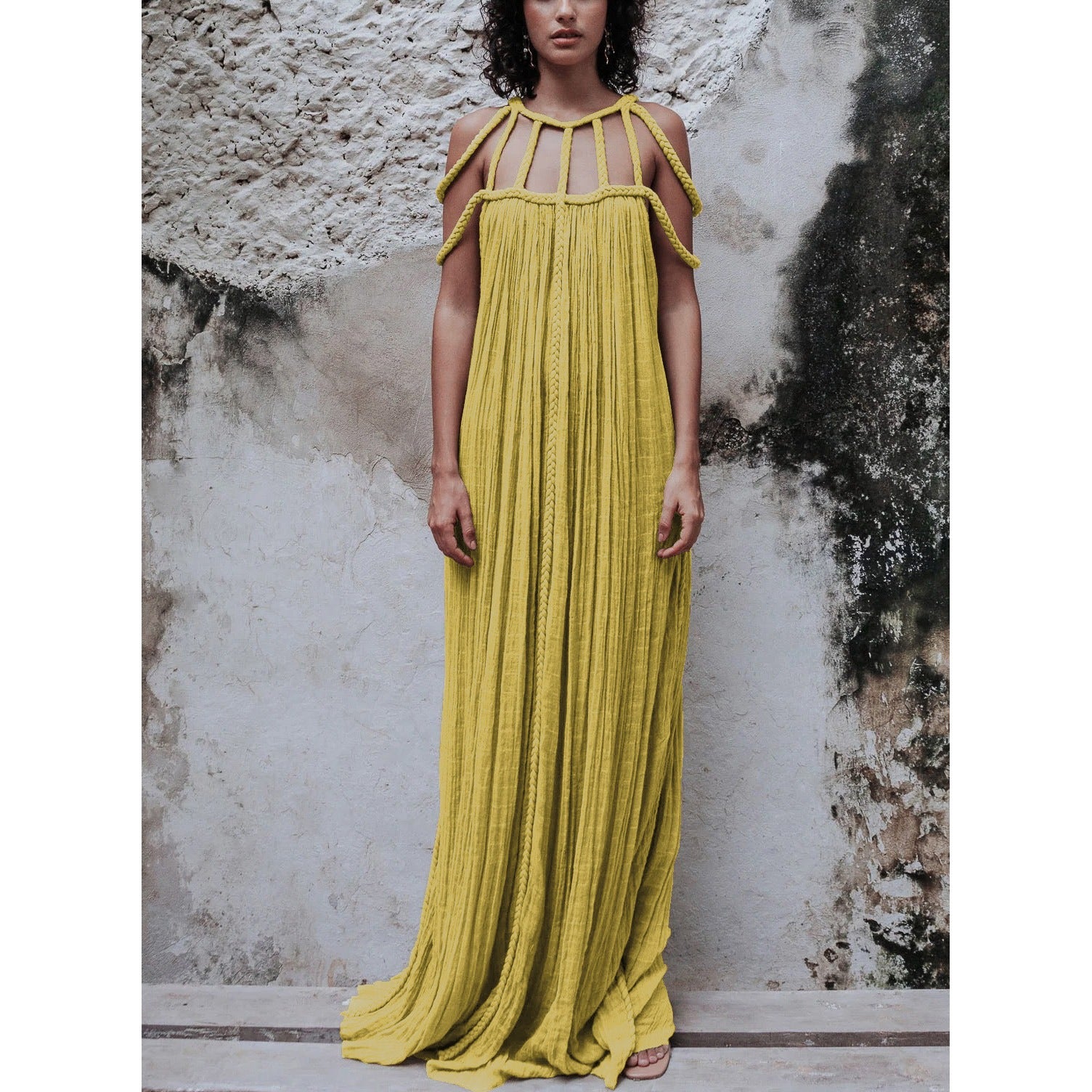 Leisure drawstring multi-color dress for vacation loose fitting dress