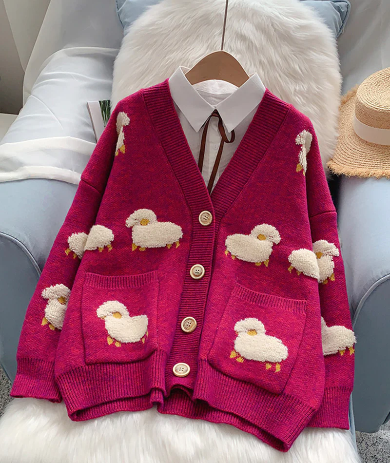 Cute sheep pattern sweater long sleeve sweater sweater coat spring and autumn clothing