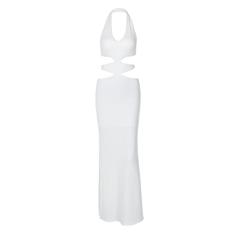 sexy backless slit neck hanging sleeveless dress