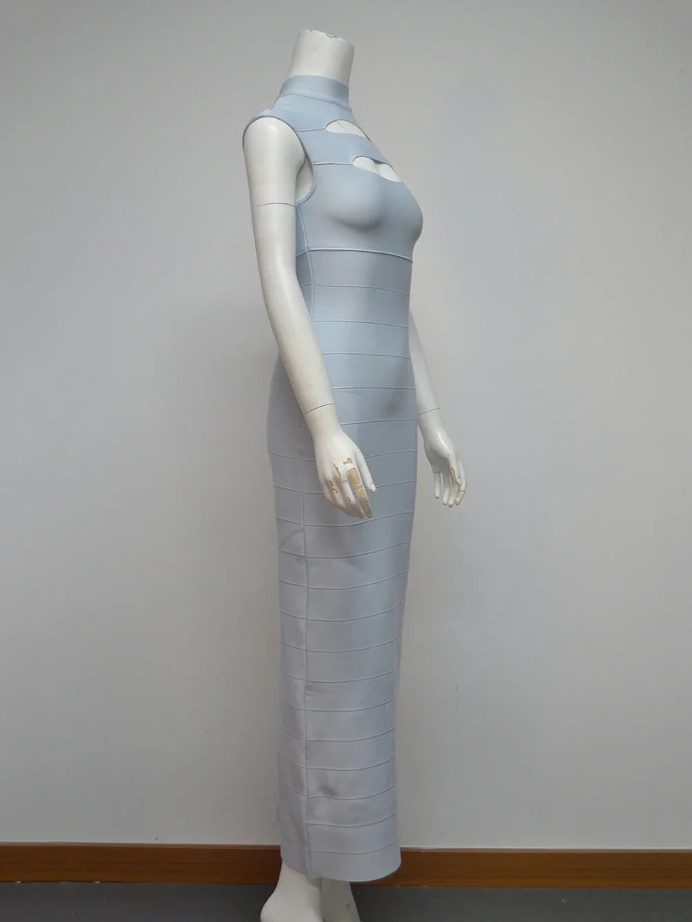 Sleeveless Stand Collar Hollow Bodycon Celebrity Party Club Maxi Dress