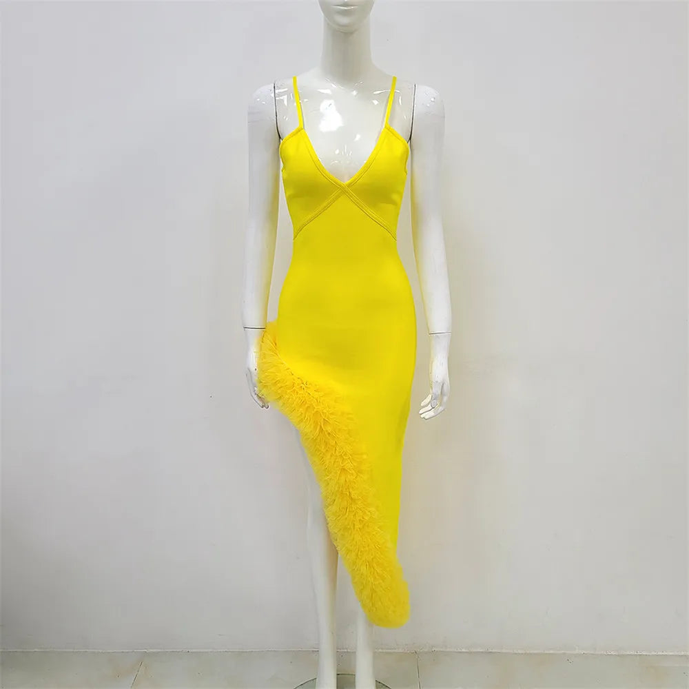 Women Spaghetti Strap Bandage Dress Sexy Pacthwork Clothes Club Party Celebrity Elegant Dresses