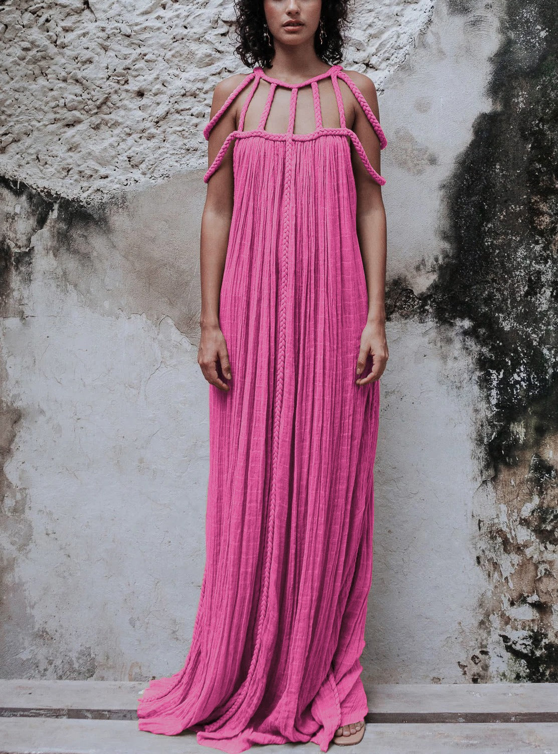 Leisure drawstring multi-color dress for vacation loose fitting dress