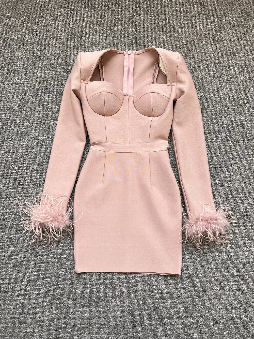 Black White Red Pink Blue Dusty Pink Bandage Feathers Dress