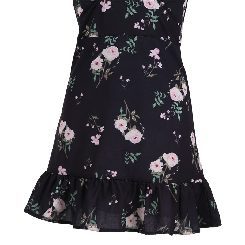 Women Mini Boho Floral Dress Beach Short Sleeve V neck Evening Party bohemian beach dress