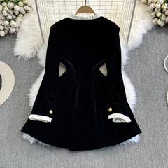 Autumn and winter fashionable long-sleeved stand-collar mid-length a-line velvet dress