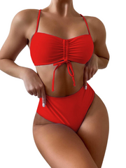 The Cute Pleated Two Piece Bikini Set