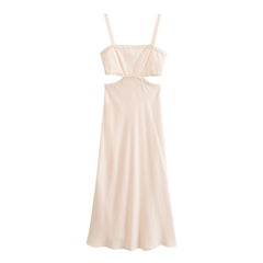 Solid color pullover square neck hollow out design lace decorative camisole dress