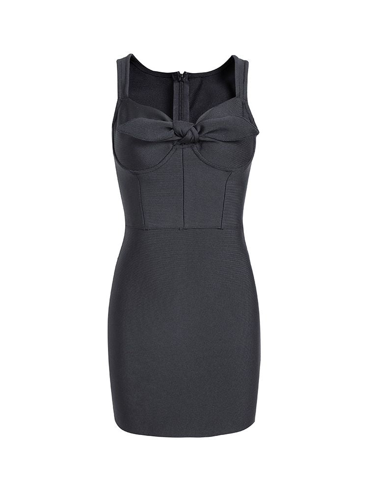 Sleeveless V Neck Bow Mini Bandage Dress