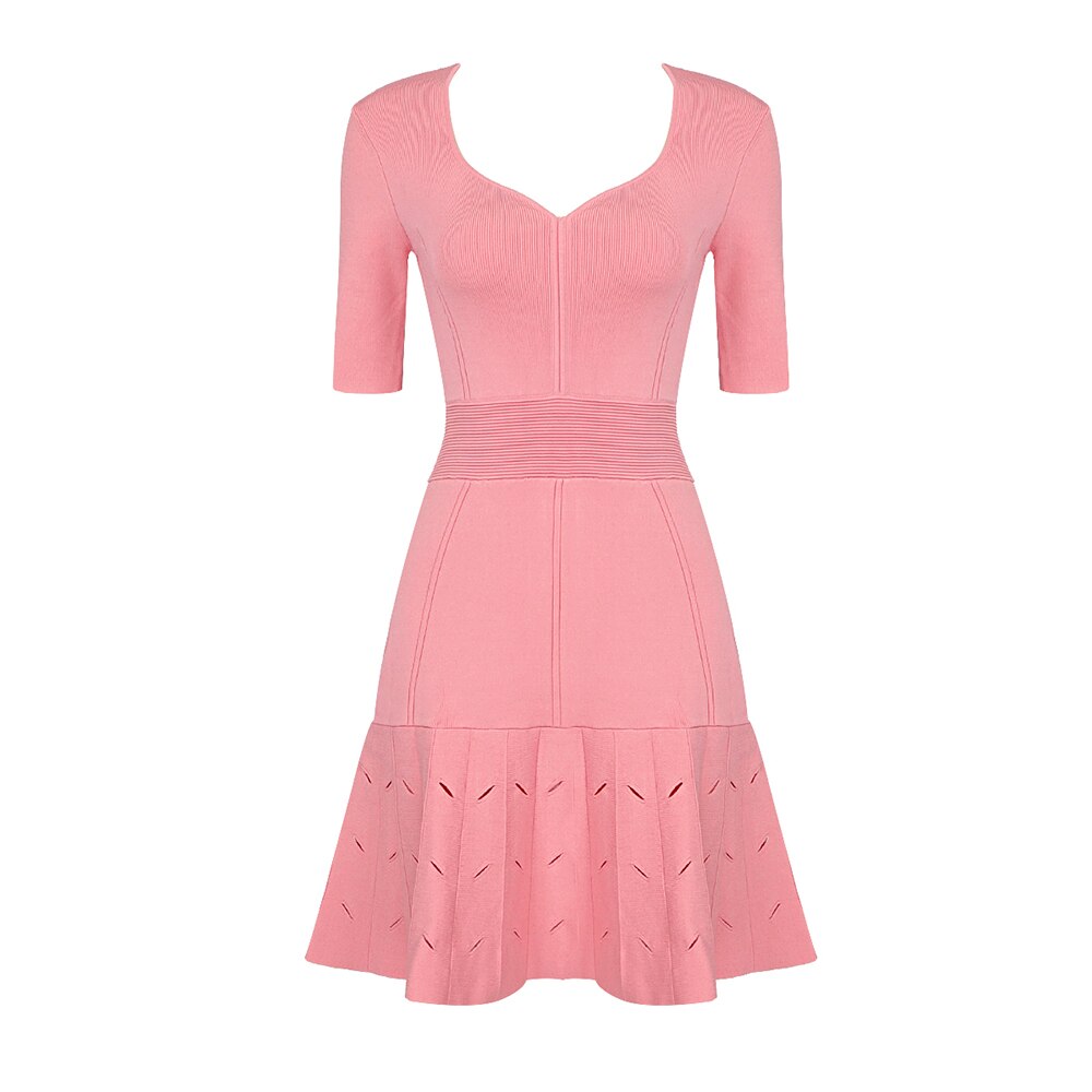Elegant Dress High Waist A-Line Bandage Dress Solid Classic Sweet Dress