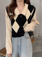 New Plaid Knit Vest Fake Two-Piece Shirt