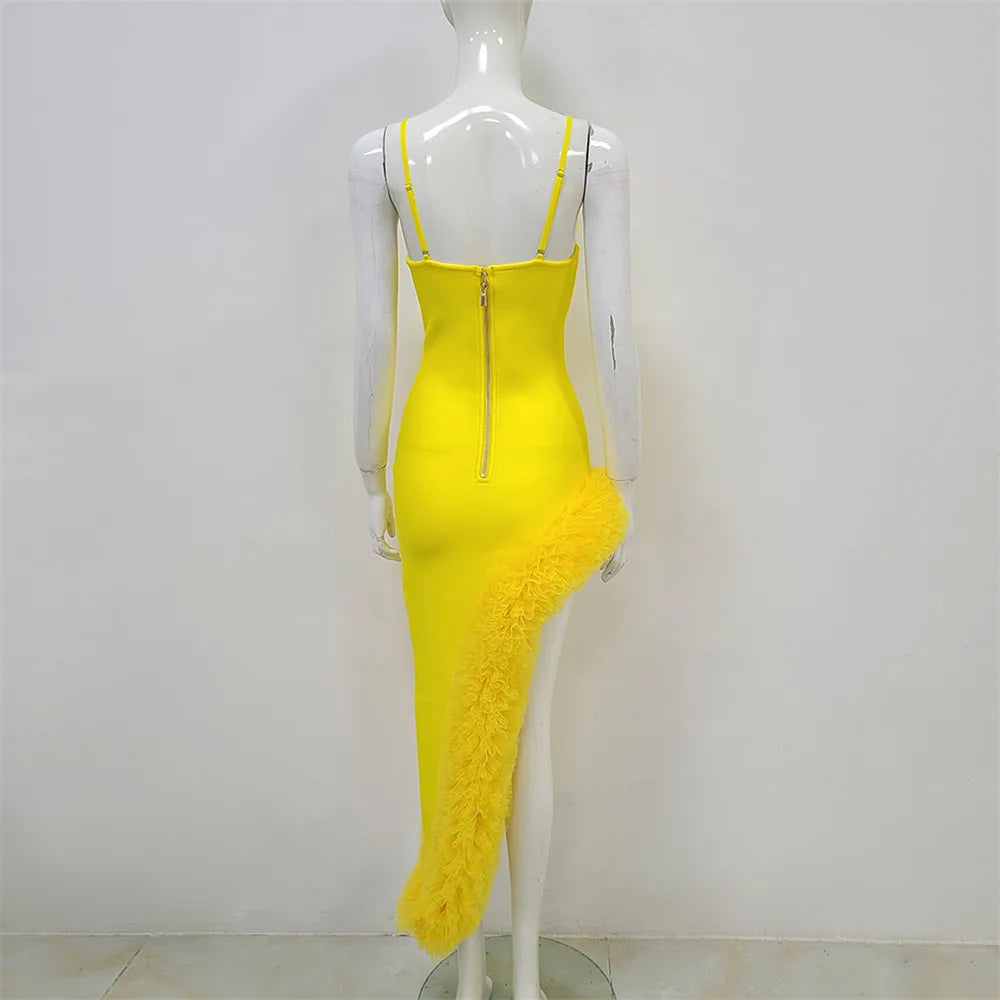 Women Spaghetti Strap Bandage Dress Sexy Pacthwork Clothes Club Party Celebrity Elegant Dresses