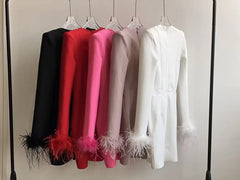 Black White Red Pink Blue Dusty Pink Bandage Feathers Dress