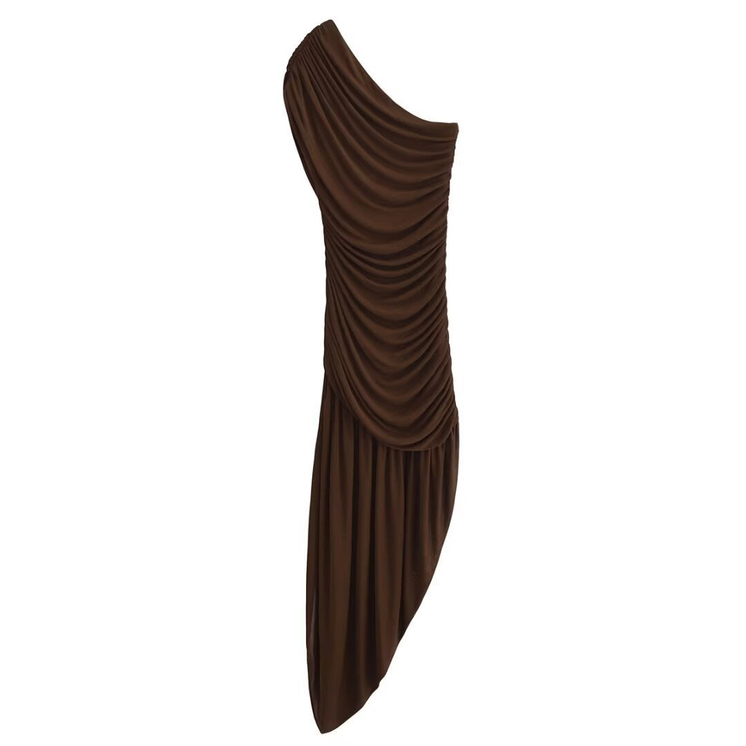 pleated decorative slim asymmetric dress