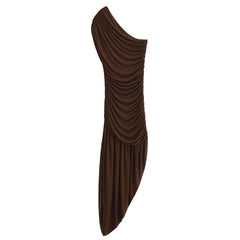 pleated decorative slim asymmetric dress