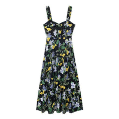 backless hollow y printed camisole MIDI dress